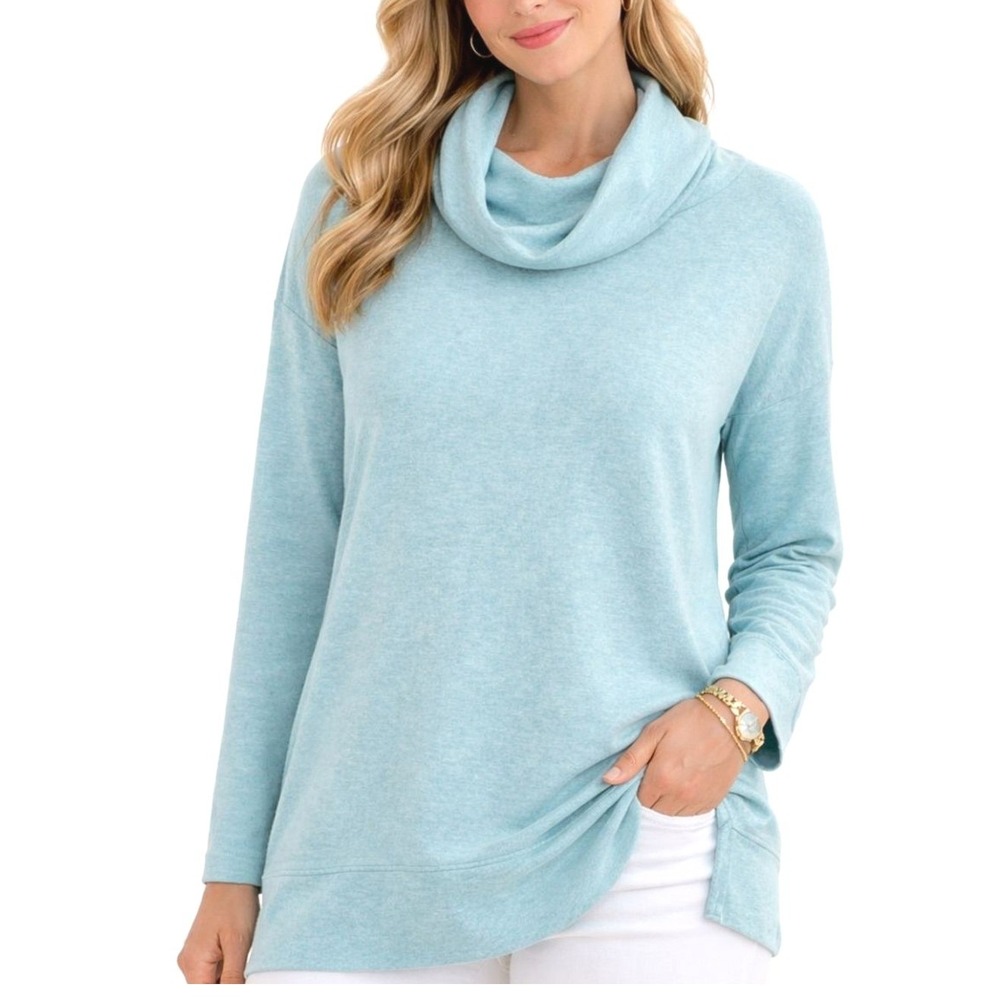 Talbots Aqua Cowl Neck Sweater XL Soft Knit Tunic Relaxed‎ Cozy Pullover